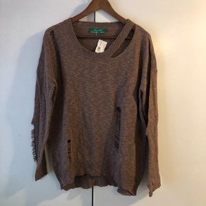 NWT Signature Eight MEDIUM Ruined Distressed Long Sleeve BOHO Sweater Tunic B69